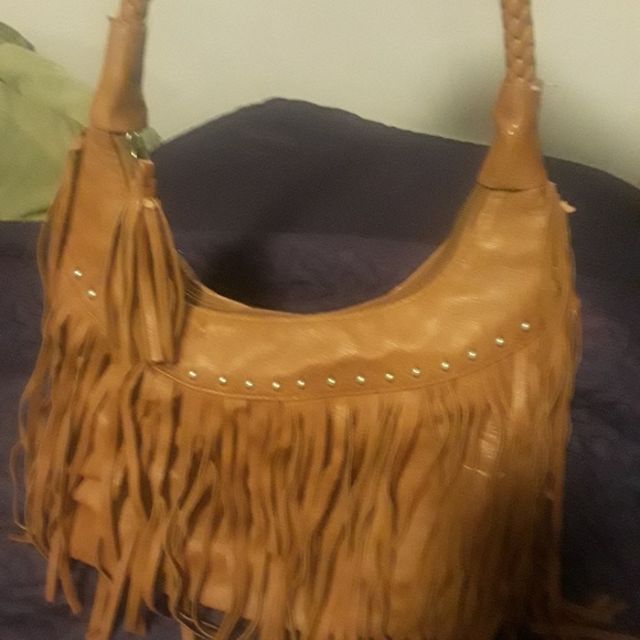 Brown Fringe purse with braided strap - Picture 1 of 2